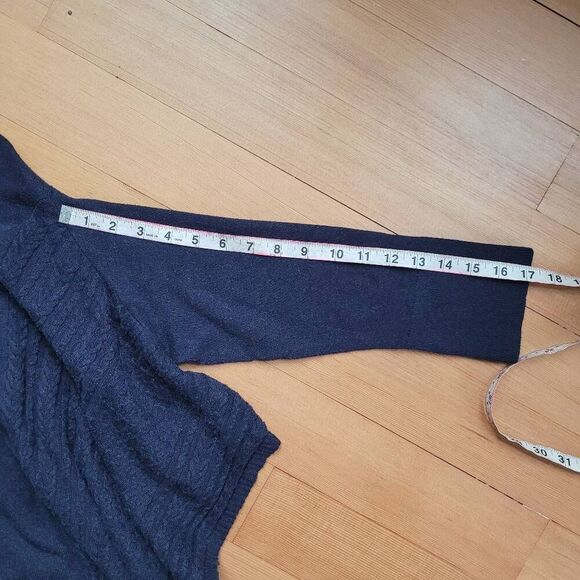 navy blue knit asymmetric handkerchief hem dolman style sleeve split hem - Picture 8 of 11